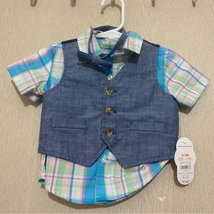 3 piece Formal Shirt Set with Vest and Bow - Wonder Nation - 6-9 Months NWT